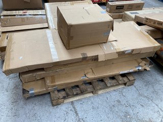 PALLET OF ASSORTED INCOMPLETE FLAT PACK ITEMS TO INCLUDE WHITE & PINE WOODEN BED WITH DRAWER PARTS: LOCATION - B7 (KERBSIDE PALLET DELIVERY)