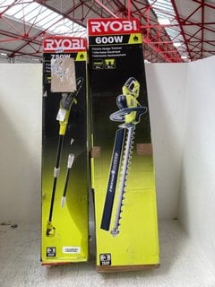 RYOBI 750W POLE EDGE TRIMMER TO INCLUDE RYOBI 600W ELECTRIC HEDGE TRIMMER: LOCATION - BR3