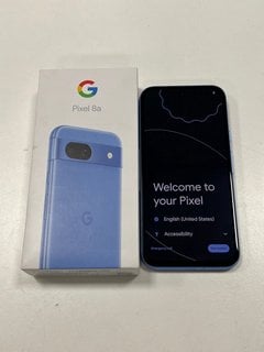 GOOGLE PIXEL 8A 128 GB SMARTPHONE (ORIGINAL RRP - £499) IN BAY: MODEL NO G6GPR (WITH BOX, CHARGING CABLE & ADAPTER, VERY GOOD COSMETIC CONDITION, MINOR MARK ON CAMERA LENS GLASS) NETWORK UNLOCKED [JP