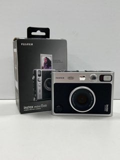 FUJIFILM INSTAX MINI EVO INSTANT CAMERA (ORIGINAL RRP - £175) IN BLACK/SILVER: MODEL NO FI038 (WITH BOX, CHARGING CABLE & SHOULDER STRAP, VERY GOOD COSMETIC CONDITION) [JPTM122529] THIS PRODUCT IS FU