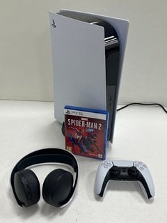 SONY PLAYSTATION 5 825GB GAMES CONSOLE: MODEL NO CFI-1216A (WITH ACCESSORIES AS PHOTOGRAPHED, TO INCLUDE SPIDER-MAN 2 GAME & PULSE 3D WIRELESS HEADSET) [JPTM121813] THIS PRODUCT IS FULLY FUNCTIONAL A