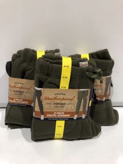 QTY OF ASSORTED CLOTHING ITEMS TO INCLUDE ORIGINAL WEATHERPROOF VINTAGE SMALL 7/8 OLIVE AND CHARCOAL 2-PACK YOUTH JOGGERS