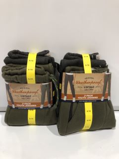 QTY OF ASSORTED CLOTHING ITEMS TO INCLUDE ORIGINAL WEATHERPROOF VINTAGE SMALL 7/8 OLIVE AND CHARCOAL 2-PACK YOUTH JOGGERS