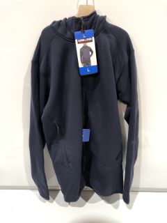 QTY OF ASSORTED CLOTHING ITEMS TO INCLUDE KIRKLAND SIGNATURE LARGE BLUE MENS HOODED FLEECE JACKET