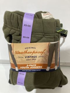 QTY OF ASSORTED CLOTHING ITEMS TO INCLUDE ORIGINAL WEATHERPROOF VINTAGE EXTRA SMALL 5/6 OLIVE AND CHARCOAL 2-PACK YOUTH JOGGERS