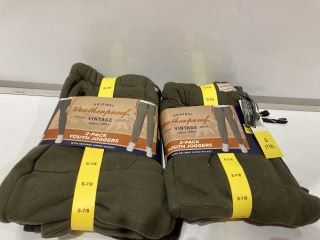 QTY OF ASSORTED CLOTHING ITEMS TO INCLUDE ORIGINAL WEATHERPROOF VINTAGE SMALL 7/8 OLIVE AND CHARCOAL 2-PACK YOUTH JOGGERS