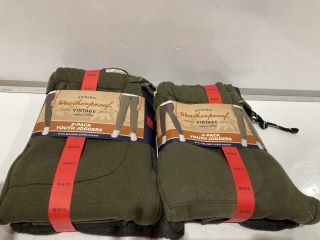 QTY OF ASSORTED CLOTHING ITEMS TO INCLUDE ORIGINAL WEATHERPROOF VINTAGE MEDIUM 9/10 OLIVE AND CHARCOAL 2-PACK YOUTH JOGGERS