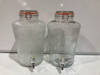 2 X KILNER GLASS CLIP DRINKS DISPENSER 8 LITRE