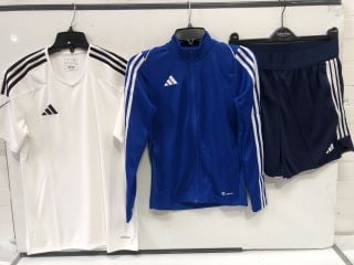 QTY OF ASSORTED ADIDAS CLOTHING TO INCLUDE ADIDAS TIRO 23 JERSEY BLACK/WHITE UK SMALL