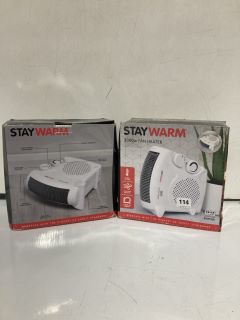 STAYWARM 2000W FAN HEATER, TO ALSO INCLUDE SUBRETEX 2-PIECE SOFA SLIP COVERS BLACK