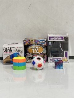 QTY OF ASSORTED ITEMS TO INCLUDE GIANT STRESS BALL, THE LOGO BOARD GAME