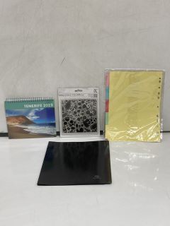 QTY OF ASSORTED ITEMS TO INCLUDE EXACOMPTA DISPLAY BOOK, EMBOSSING FOLDER 6X6"