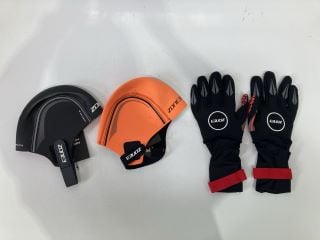 2 X ZONE3 NEOPRENE SWIM CAP MEDIUM & SMALL, TO ALSO INCLUDE ZONE3 NEOPRENE GLOVES XL