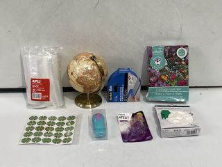 QTY OF ASSORTED ITEMS TO INCLUDE 14CM ANTIQUE GLOBE, MULTI-PURPOSE MASKING TAPE