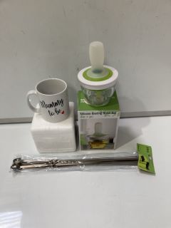 QTY OF ASSORTED ITEMS TO INCLUDE BBQ SKEWERS, SILICONE BASTING BRUSH SET