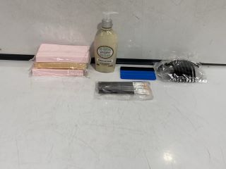 QTY OF ASSORTED ITEMS TO INCLUDE HAIR ACCESSORIES, ALMOND OIL HAIR CONDITIONER