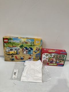 QTY OF ASSORTED ITEMS TO INCLUDE COCOMELON JIGSAW PUZZLE, LEGO CREATOR BEACH SETTING