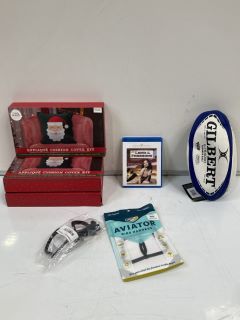 QTY OF ASSORTED ITEMS TO INCLUDE AVIATOR BIRD HARNESS, GILBERT RUGBY BALL,