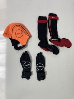 ZONE3 NEOPRENE HEAT TECH GLOVES XS, TO ALSO INCLUDE NEOPRENE SOCKS LARGE, NEOPRENE SWIM CAP MEDIUM