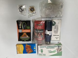 QTY OF ASSORTED ITEMS TO INCLUDE PVC DISPOSABLE GLOVES, TOMATO FERTILISER