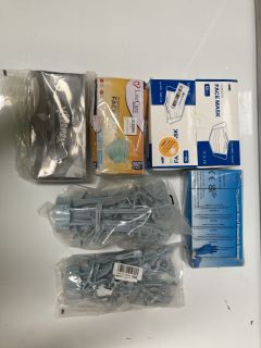 QTY OF ASSORTED ITEMS TO INCLUDE DISPOSABLE VINYL GLOVES, DISPOSABLE FACE MASKS