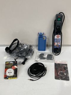 QTY OF ASSORTED ITEMS TO INCLUDE EUROPEAN CONNECTING EXTENSION CORD, NAVY BLUE & GREEN IPAD SHOCK CASE