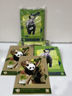 QTY OF ASSORTED ITEMS TO INCLUDE A3 PAPER DRAWING PAD RHINO COVER, A3 PAPER DRAWING PAD PANDA COVER