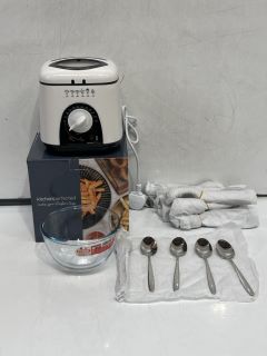 QTY OF ASSORTED ITEMS TO INCLUDE 1L DEEP FRYER, METAL SPOON SET