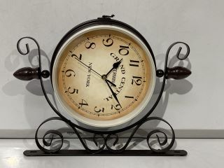 CORNER WOODEN SHELVES TO ALSO INCLUDE VINTAGE GRAND CENTRAL WALL CLOCK