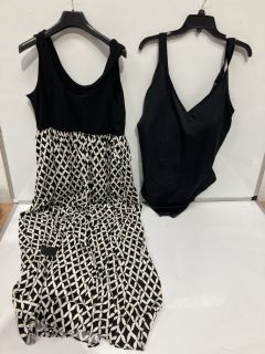 BOX OF ASSORTED WOMEN'S CLOTHING TO INCLUDE RO&ZO BLACK AND WHITE MAXI DRESS