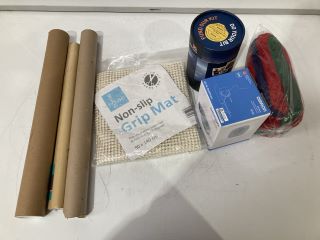 BOX OF ASSORTED ITEMS TO INCLUDE NON-SLIP GRIP MAT 80CM X 140CM