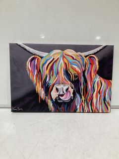 QTY OF ITEMS TO INCLUDE STEVEN BROWN MULTICOLOUR CANVAS OF HIGHLAND COW