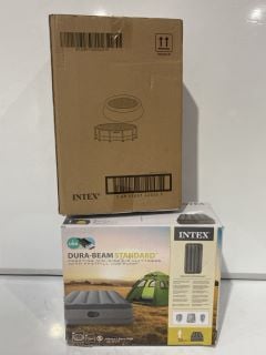 QTY OF ITEMS TO INC INTEX SOLAR POOL COVER 28.6X22.6X43.2CM & INTEX DURA-BEAM PRESTIGE MID RISE MATTRESS SINGLE 30CM