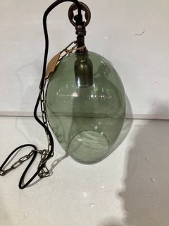 NKUKU OTORO GLASS PENDANT GREEN SMOKE SMALL OVAL 31 X 31 X 50CM OP2701 RRP £150