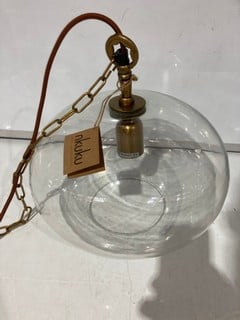 NKUKU TUBU BRASS DOUBLE SPOT TL0504 RRP £225 & OTORO GLASS PENDANT CLEAR GLASS ROUND SMALL 27 X 37CM OP1501 RRP £150