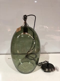 NKUKU OTORO GLASS PENDANT GREEN SMOKE LARGE OVAL 48 X 31 X 31CM OP2801 RRP £250