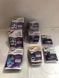 BOX OF ASSORTED ITEMS INCLUDE SUTO CARE TWIN SOCKET ADAPTOR WITH USB PORT AC874