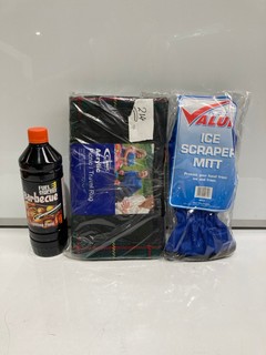 QTY OF ASSORTED ITEMS TO INCLUDE GELERT ACRYLIC PICNIC/TRAVEL RUG & FUEL EXPRESS BBQ LIGHTING FLUID