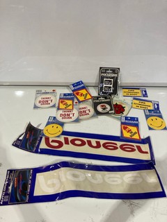 QTY OF ASSORTED ITEMS TO INCLUDE VEHICLE DECAL/STICKERS