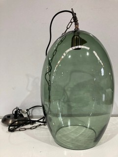 NKUKU OTORO GLASS PENDANT GREEN SMOKE LARGE OVAL 40 X 42 X 63CM OP2803 RRP £250