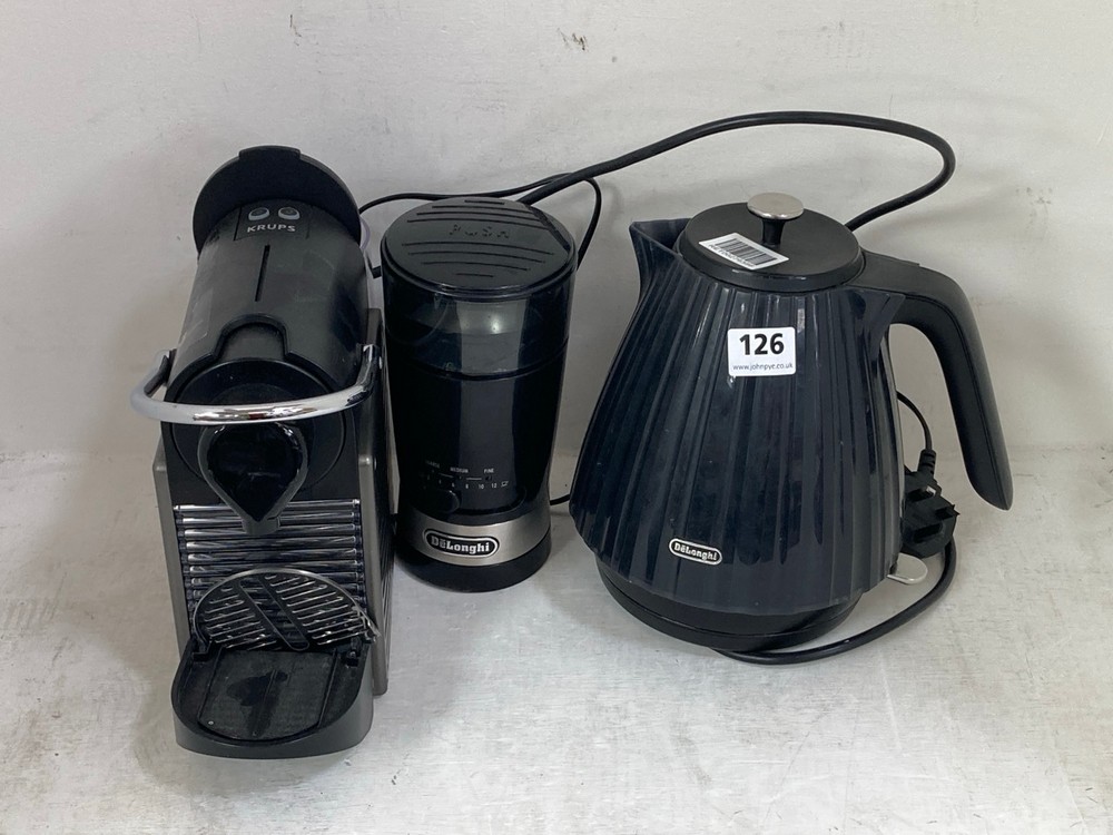 3 X ASSORTED JOHN LEWIS KITCHEN ITEMS TO INCLUDE DELONGHI KETTLE IN BLACK