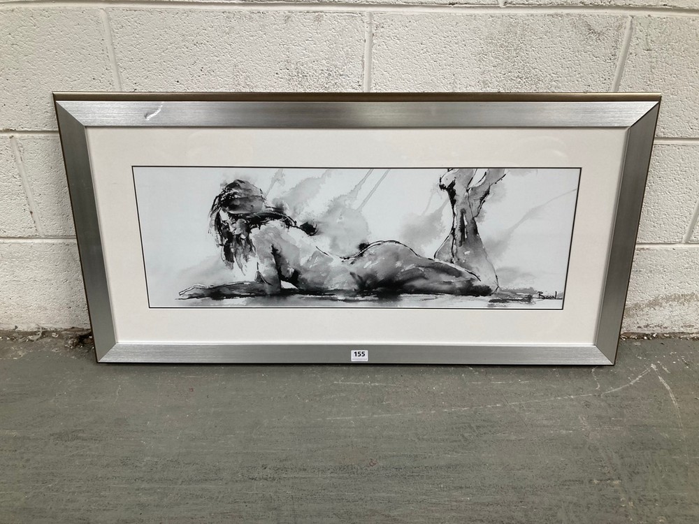 JOHN LEWIS LAYING DOWN LADY FRAMED PRINT 49.5 X 104.5 CM IN BLACK / WHITE