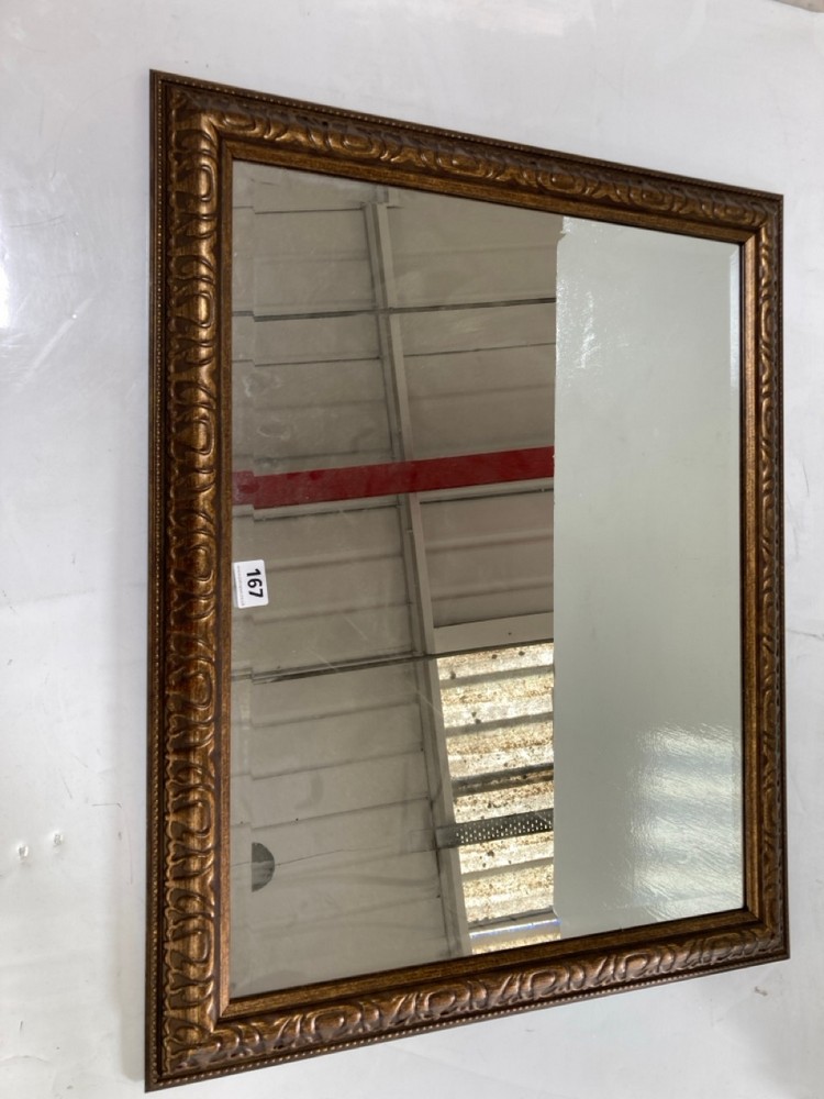 APPROX 75 X 60CM WALL HUNG MIRROR WITH BRONZE FRAME