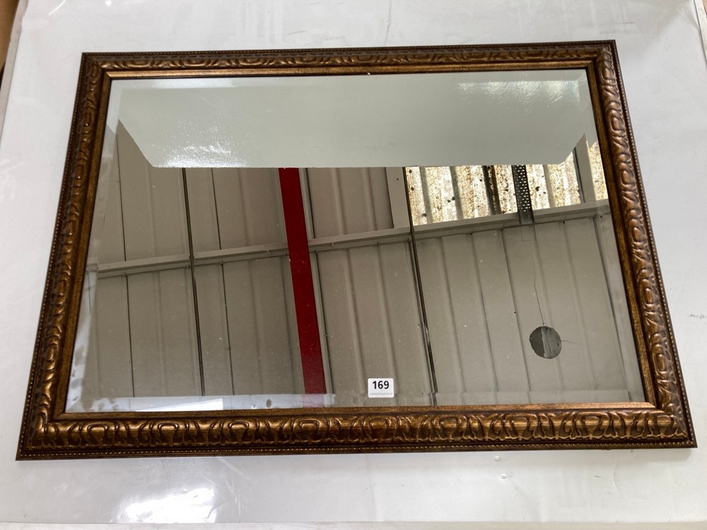 APPROX 90 X 65CM RECTANGLE WALL HUNG MIRROR WITH BRONZE EFFECT FRAME