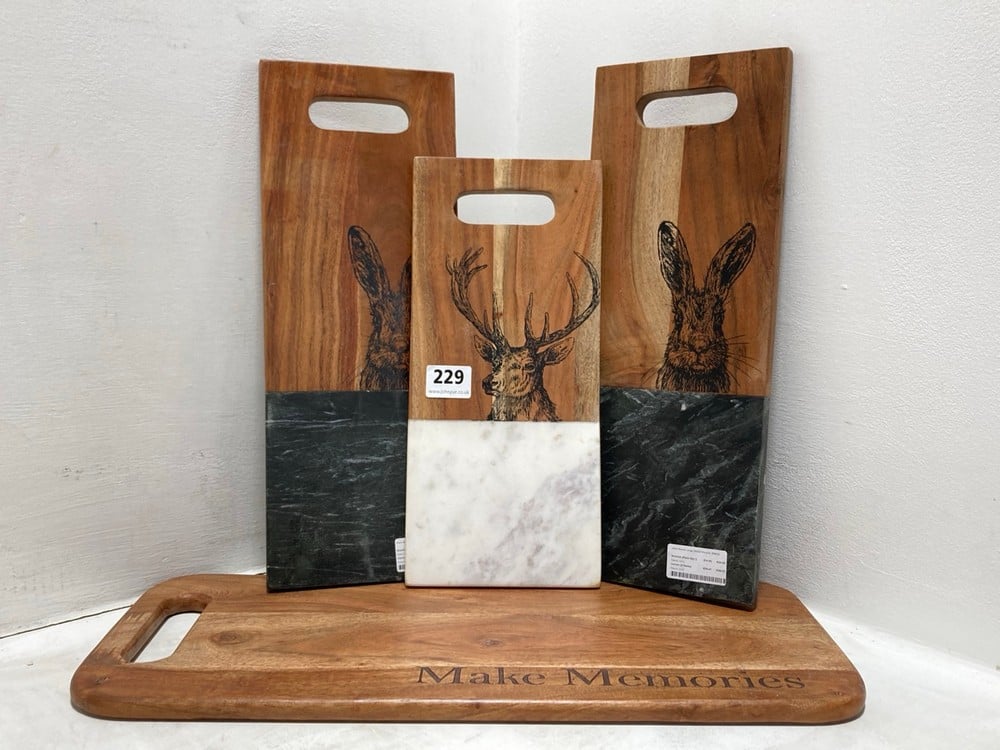 4 X DECORATIVE CHOPPING BOARD TO INCLUDE RABBIT BOARD LARGE IN BLACK MARBLE