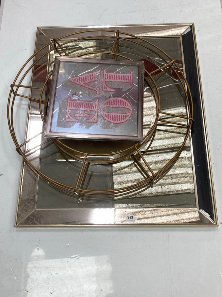 3 X ASSORTED MIRRORS TO INCLUDE LOVE SQUARE MIRROR