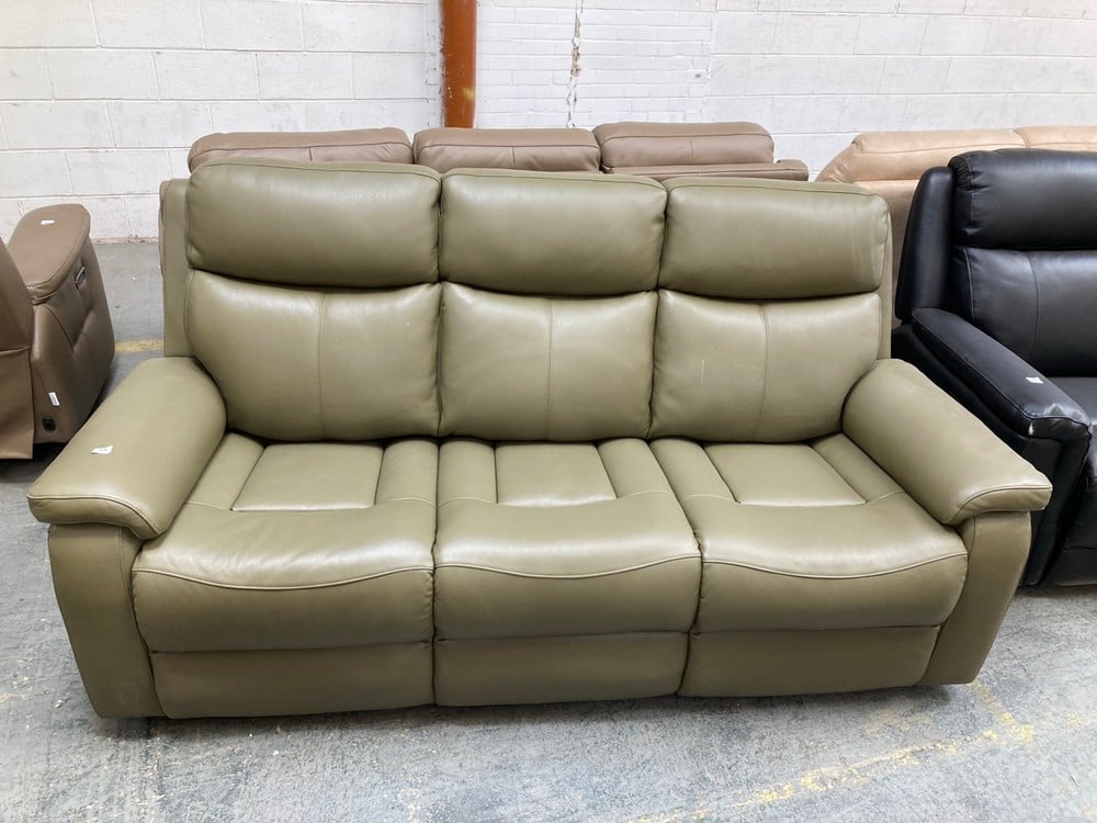 LA-Z-BOY DAYTONA 3 SEATER STATIC LEATHER SOFA IN OLIVE - RRP £1799