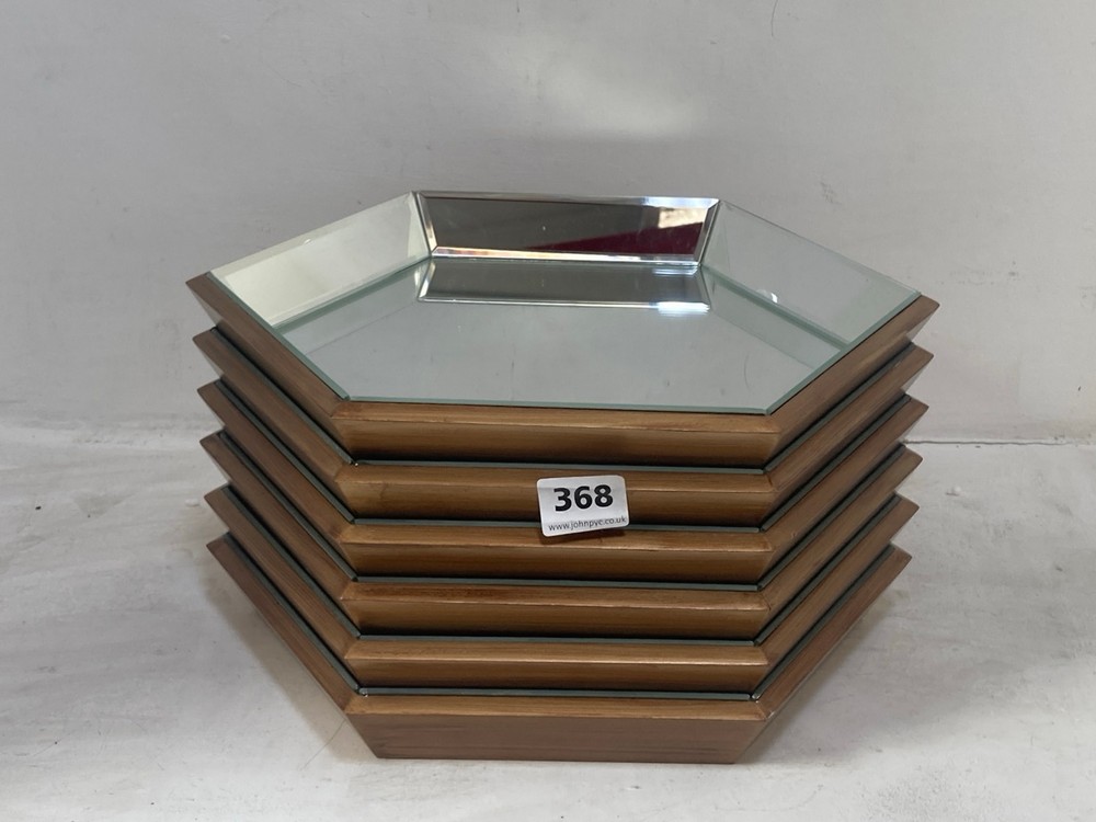 SET OF 6 WOODEN TRAYS WITH MIRRORED TOP