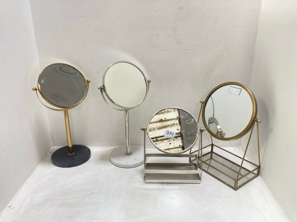 4 X ASSORTED MIRRORS TO INCLUDE LARA DESK MIRROR WITH TRAY IN ANTIQUE BRASS(COLLECTION ONLY)