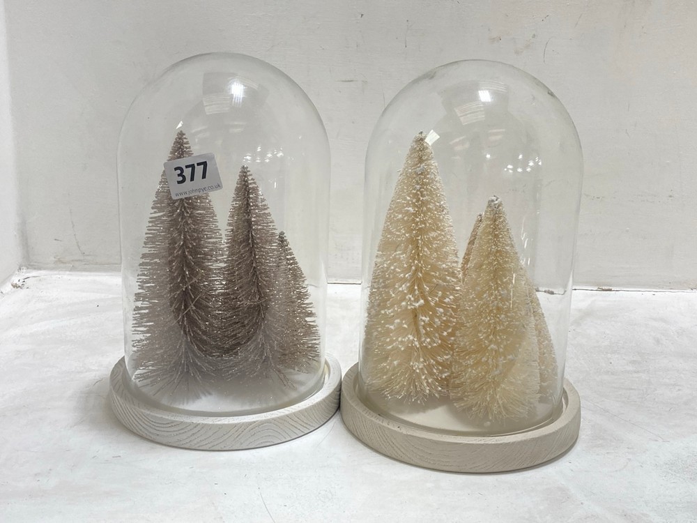 2 X FOREST GLASS DOME CHRISTMAS DECOR (1 X BEIGE / 1 X GREY)(COLLECTION ONLY)